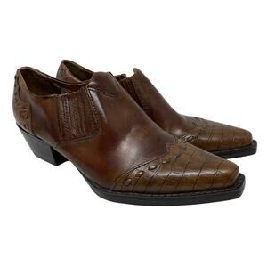 Earth Spirit Cheyenne Western Ankle Boots Womens Size 7.5 Brown Leather Slip On